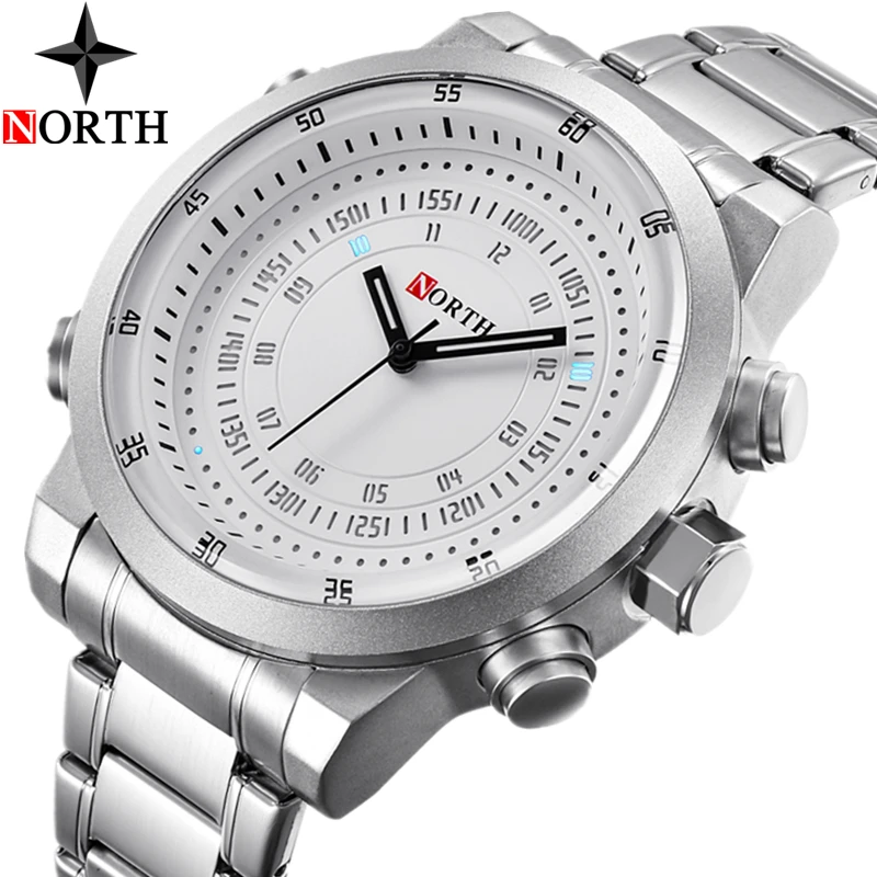 Часы NORTH Digital Quartz мужские роскошные брендовые светодиодные спортивные полностью