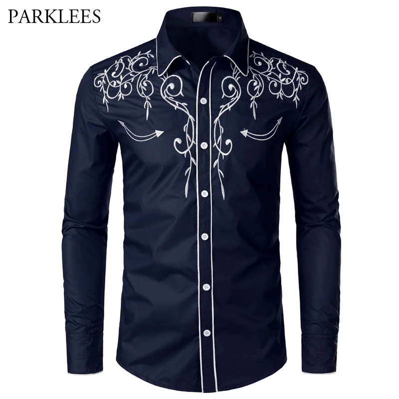 Navy Floral Embroidery Shirt Men Spring New Long Sleeve Mens Dress Shirts Casual Button Down Chemise Homme Camisa Masculina 2XL
Navy Floral Embroidery Shirt Men Spring New Long Sleeve Mens Dress Shirts Casual Button Down Chemise Homme Camisa Masculina 2XL