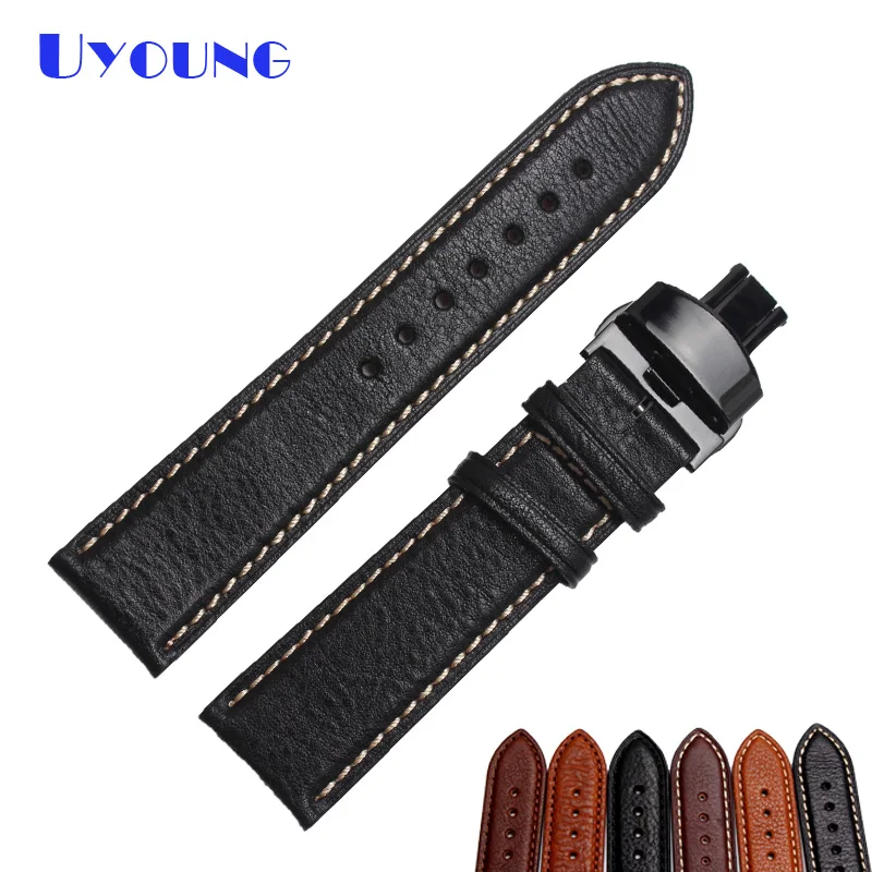 18mm 20mm 22mm 24mm Quality Genuine Leather Watchband mens leather bracelet accessories black watch belt | Наручные часы