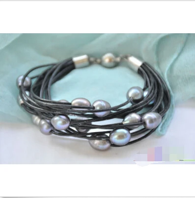 P5239 15row 8" 13mm black rice freshwater pearl black leather bracelet @^Noble style Natural Fine jewe SHIPPING new free shipp
P5239 15row 8" 13mm black rice freshwater pearl black leather bracelet @^Noble style Natural Fine jewe SHIPPING new free shipp