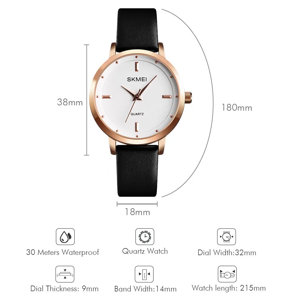 SKMEI Women's Watch Quality Leather Wrist Watch Fashion Waterproof Quartz Ladies Watch Female Clock Relogio Feminino 1457
SKMEI Women's Watch Quality Leather Wrist Watch Fashion Waterproof Quartz Ladies Watch Female Clock Relogio Feminino 1457