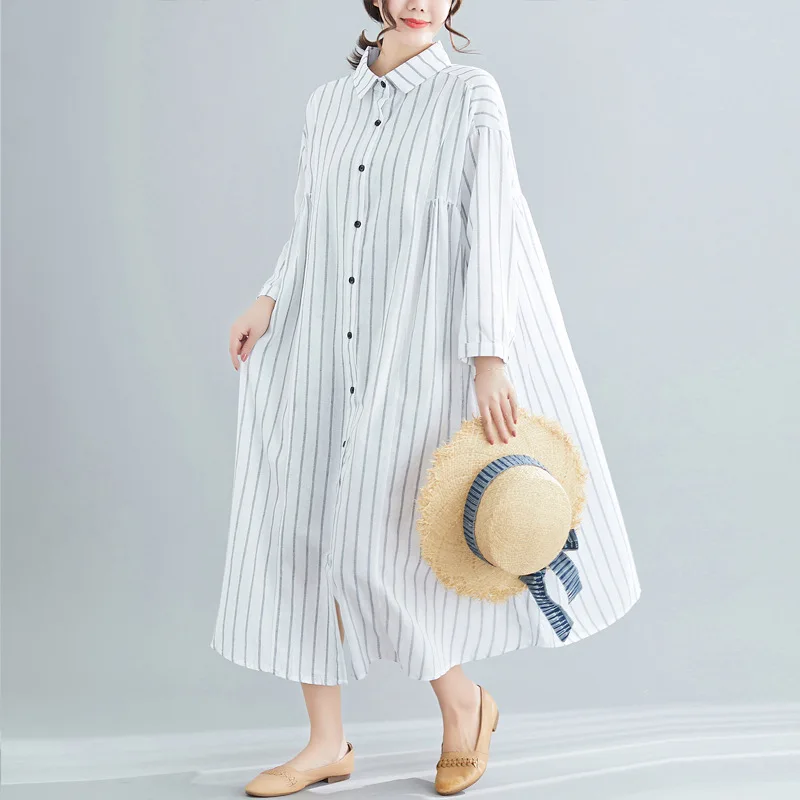 Johnature Autumn Casual Striped Women Dress 2022 New Simple Loose Turn-down Collar Full Sleeve 4 Colors Korean Style Shirt Dress
Johnature Autumn Casual Striped Women Dress 2022 New Simple Loose Turn-down Collar Full Sleeve 4 Colors Korean Style Shirt Dress