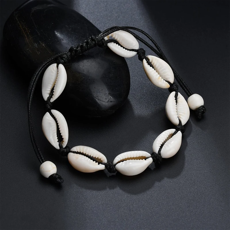 Summer Beach Natural Sea Shells Bracelet Black Red Blue Color Strap Bohemia Conch Handmade woven Chain bangle Jewelry Unisex | Украшения и