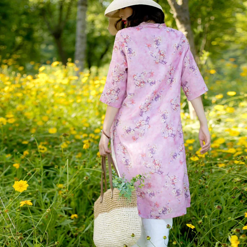 SCUWLINEN Vestidos 2020 Spring Summer Women Dress Floral Print Three Quarter Sleeve High Slit Double Layer Ramie Blouse S593
SCUWLINEN Vestidos 2020 Spring Summer Women Dress Floral Print Three Quarter Sleeve High Slit Double Layer Ramie Blouse S593