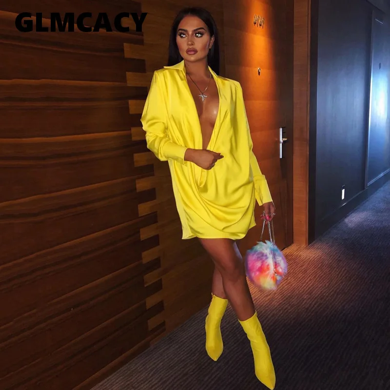 Sexy Low Cut V Neck Dress Women Yellow Long Sleeve Elegant Night Club Party Loose Dress Vestidos
Sexy Low Cut V Neck Dress Women Yellow Long Sleeve Elegant Night Club Party Loose Dress Vestidos