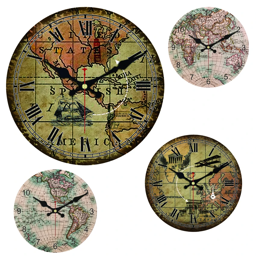 Большие декоративные круглые Настенные часы с картой мира Настенный декор для