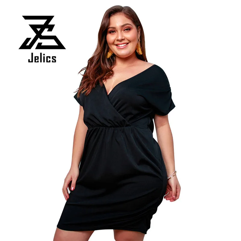 Jelics plus size summer women dress sexy v neck short sleeve solid color female robe mini dresses 1xl-4xl
Jelics plus size summer women dress sexy v neck short sleeve solid color female robe mini dresses 1xl-4xl