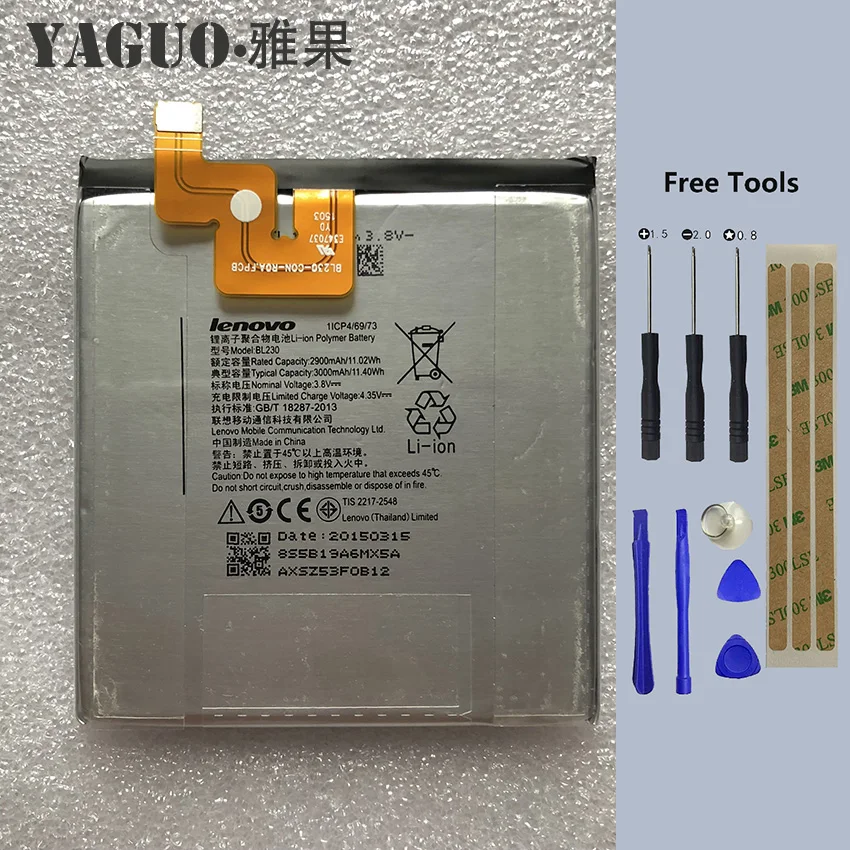 Original 2900/3000mah BL230 Battery Li-ion BL-230 For Lenovo Vibe Z2 k920 mini Z2W Z2T Mobile Phone Battery + Free Tools
Original 2900/3000mah BL230 Battery Li-ion BL-230 For Lenovo Vibe Z2 k920 mini Z2W Z2T Mobile Phone Battery + Free Tools