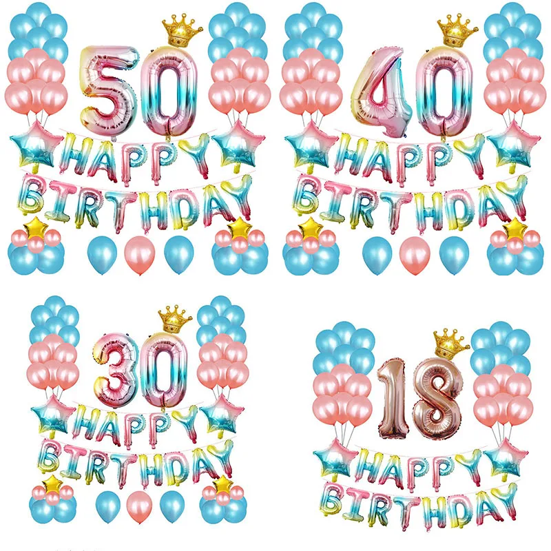 Градиентные воздушные шары с надписью Happy Birthday 65 шт./компл. фольга латексные