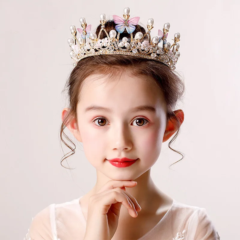 

Детская Корона головной убор корона принцессы для девочек большая повязка на голову розовый лед Романтика детский день рождения аксессуар...