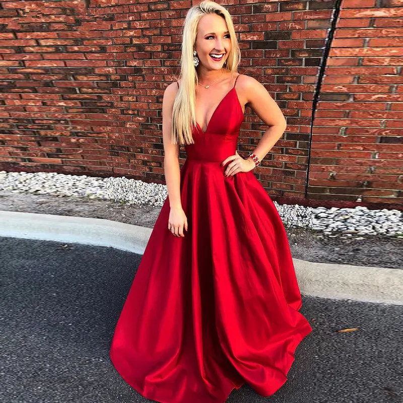2019 Red Prom Dresses with Deep V Neck Spaghetti Straps Satin Elegant Long Evening Party Gowns Women Formal Dress Cheap
2019 Red Prom Dresses with Deep V Neck Spaghetti Straps Satin Elegant Long Evening Party Gowns Women Formal Dress Cheap