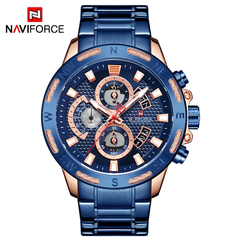 NAVIFORCE Top Brand Men Chronograph Watch Mens Casual Sport Quartz Watches Fashion Luxury Rose Gold Blue Waterproof Wristwatch
NAVIFORCE Top Brand Men Chronograph Watch Mens Casual Sport Quartz Watches Fashion Luxury Rose Gold Blue Waterproof Wristwatch
