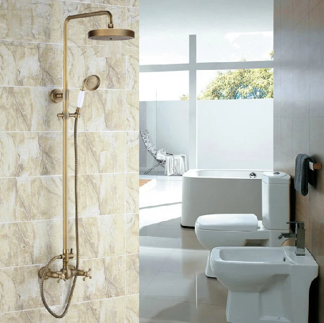 Vintage Retro Antique Brass Dual Cross Handles Bathroom 8 Inch Round Rain Shower Faucet Set Mixer Tap Hand Shower mrs092
Vintage Retro Antique Brass Dual Cross Handles Bathroom 8 Inch Round Rain Shower Faucet Set Mixer Tap Hand Shower mrs092