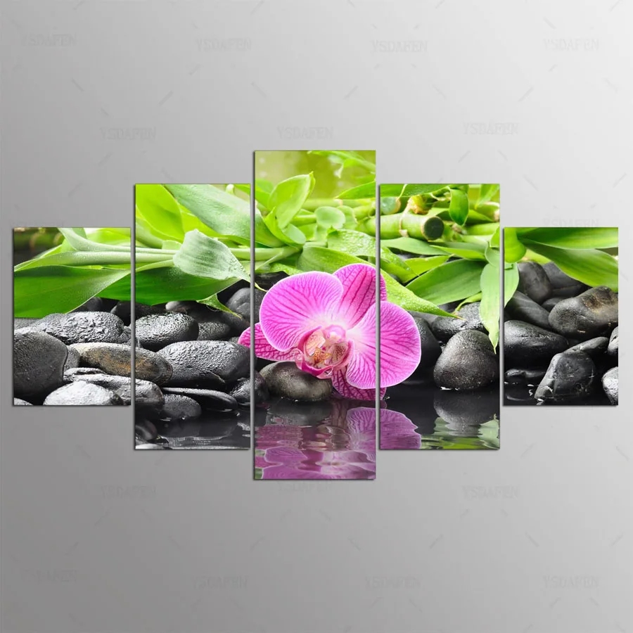 

5 panel Modern orchid, purple stone hd Art print canvas art wall framed paintings for living room wall picture kn-494