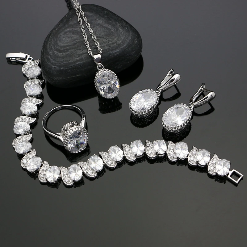 Silver 925 Bridal Jewelry Sets White Crystal Stone For Women Anniversary Ring/Pendant/Bracelet/Earrings/Necklace Set
Silver 925 Bridal Jewelry Sets White Crystal Stone For Women Anniversary Ring/Pendant/Bracelet/Earrings/Necklace Set