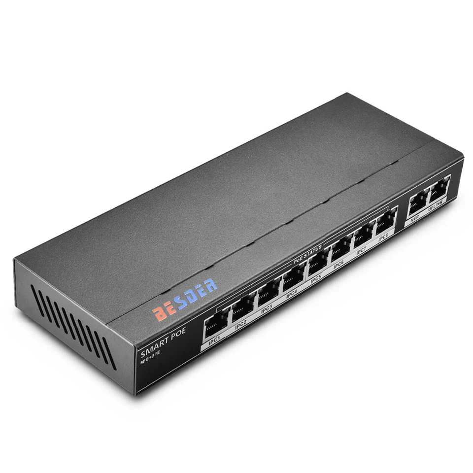 BESDER 802.3af/at 8CH POE коммутатор 10 портов 10/100 Мбит/с CCTV переключатель 250 передача сигнала