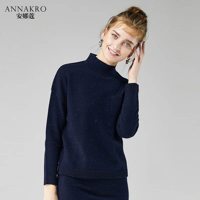Для женщин пуловер с высоким воротником мода цвет проверить пряжи свитер ANNAKRO |