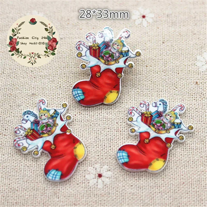 10pcs Kawaii Santa Claus Boots Planar Resin Flatback DIY Jewelry/Craft Scrapbooking,28*33mm