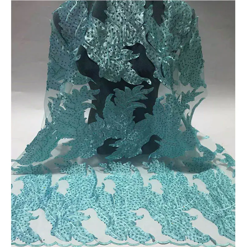 French Lace Fabric With Stones Royal Blue Cheap African Leaf | Дом и сад