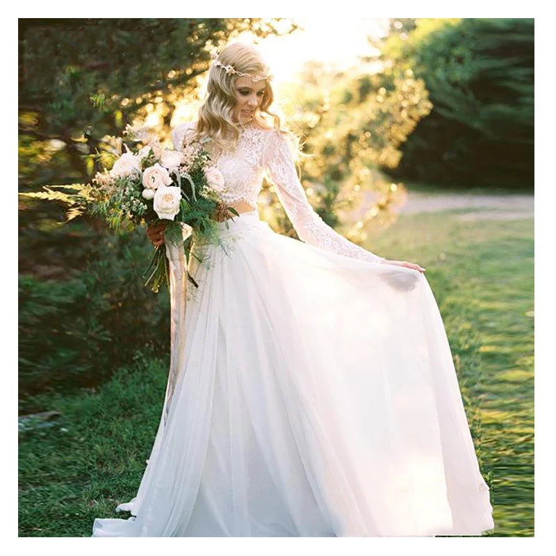 SOFUGE Fairy Boho Wedding Dress Lace long Sleeves Chiffon Simple Princess Bride Dress 2 Sets Pieces Custom Made Wedding Gown
SOFUGE Fairy Boho Wedding Dress Lace long Sleeves Chiffon Simple Princess Bride Dress 2 Sets Pieces Custom Made Wedding Gown