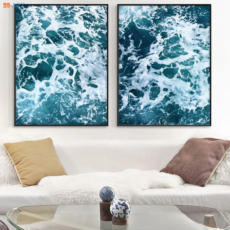 Акварельная Абстрактная живопись розовое Wall Art плакат волны океана холст картины
