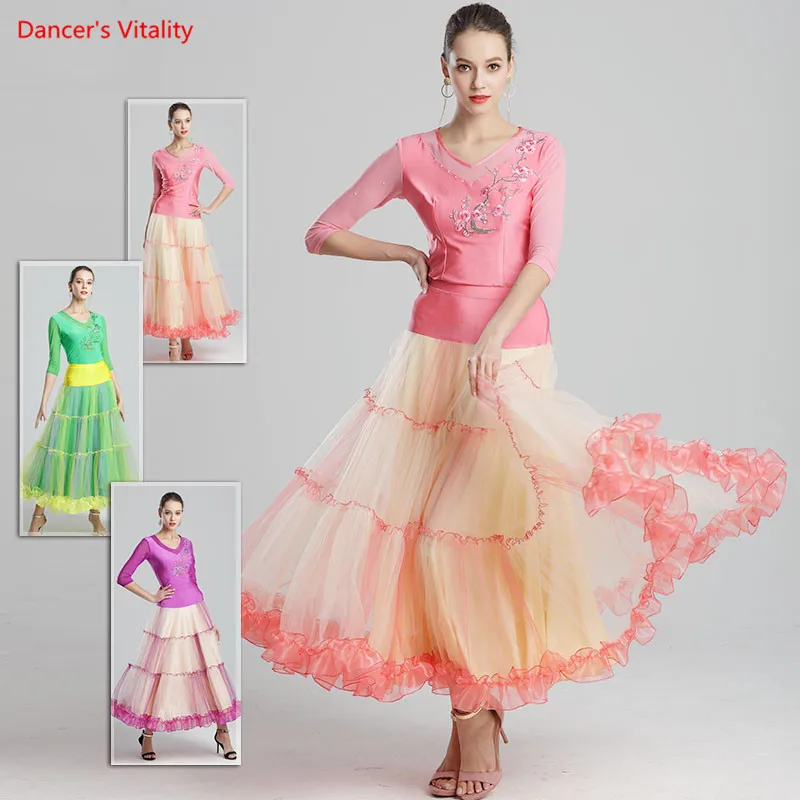 Standard Ballroom Dance Suit 2018 New Half sleeves Tops+Big Swing Skirt 2pcs Set For Women Performance Practice Dancewear
Standard Ballroom Dance Suit 2018 New Half sleeves Tops+Big Swing Skirt 2pcs Set For Women Performance Practice Dancewear