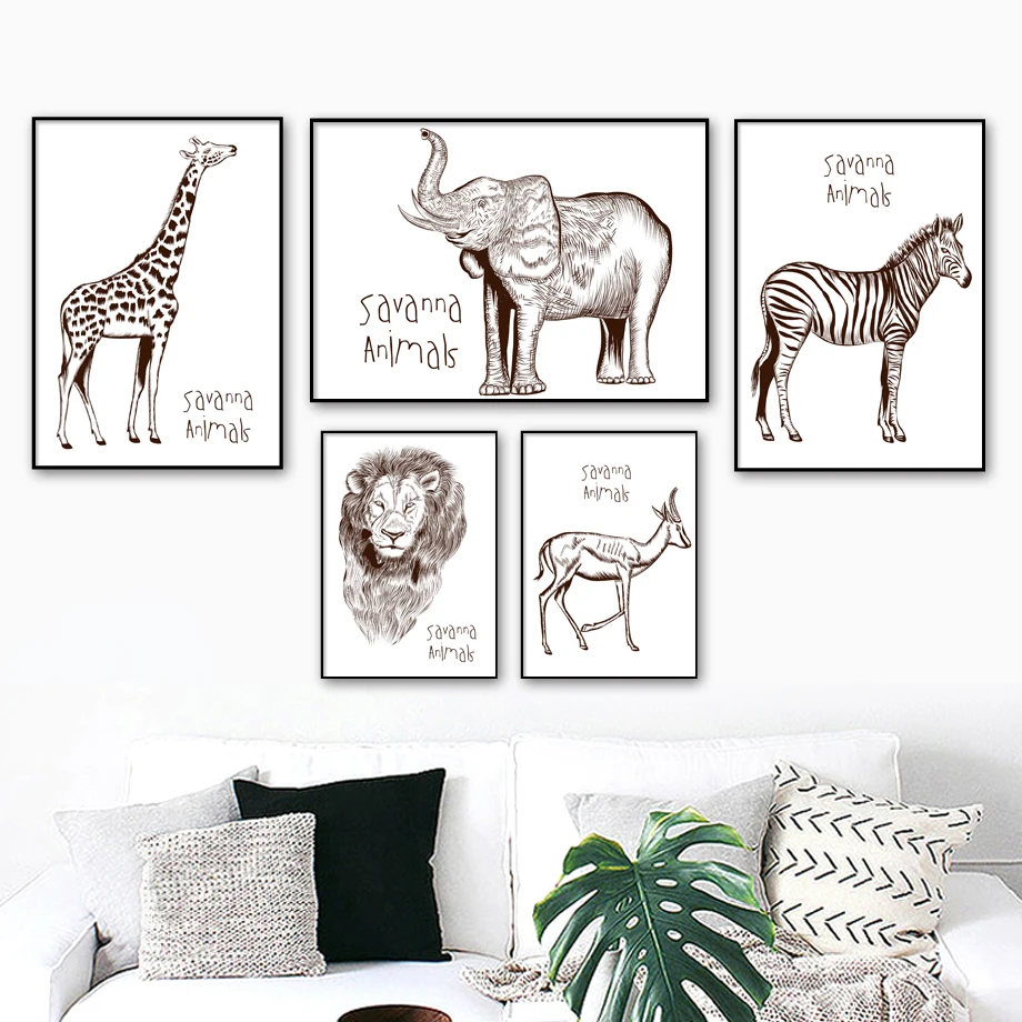 Giraffe Zebra Lion Elephant Antelope Illustration Wall Art Print Canvas Painting Bedroom Poster Wall Pictures For Living Room
Giraffe Zebra Lion Elephant Antelope Illustration Wall Art Print Canvas Painting Bedroom Poster Wall Pictures For Living Room