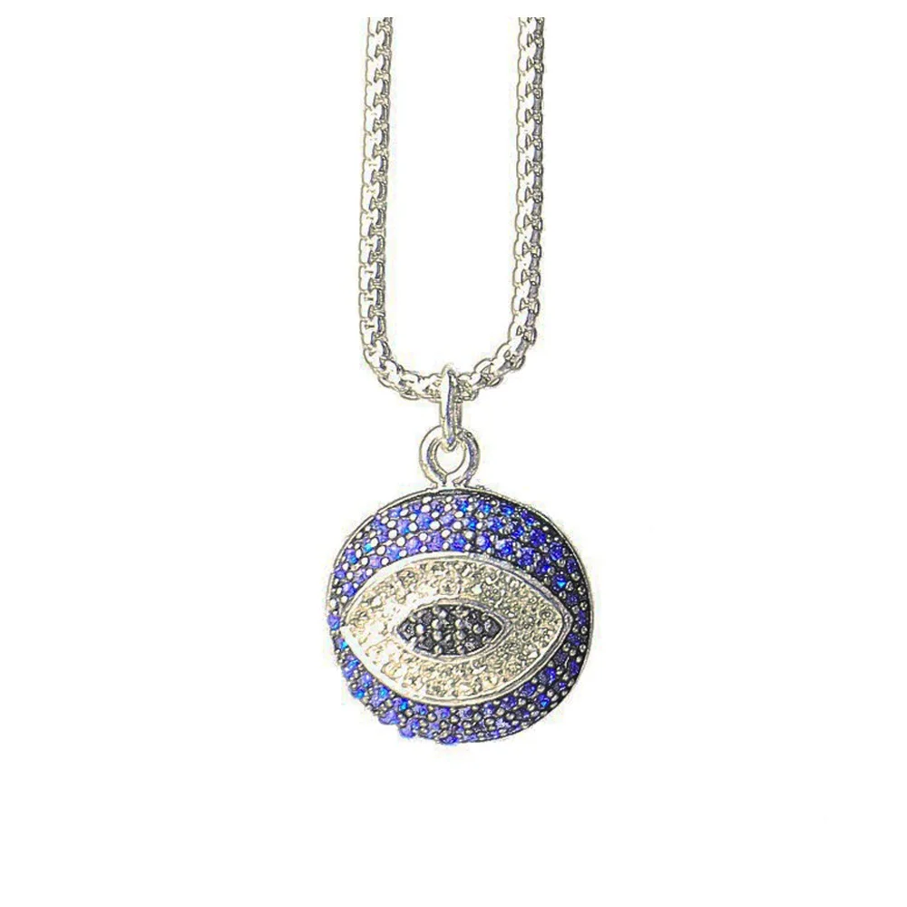 

Silver Link Chain Blue Zirconia Pave Evil Turkish Eyes Necklaces & Pendants 2018 Fashion Pendant Necklace Jewelry Gift for Women