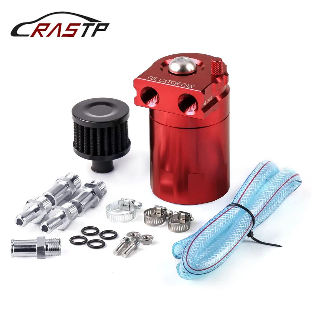 

Universal Baffled Oil Catch Can/Tank/Reservoir Tank with Breather Filter Aluminum Fuel Tanks Red RS-OCC009