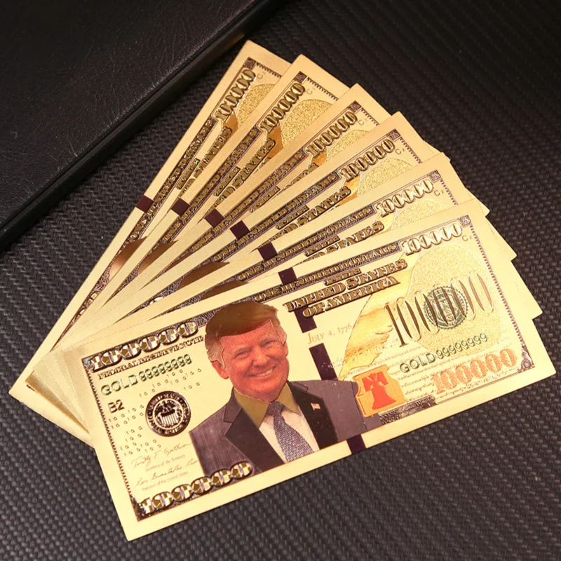 50pcs/lot $1000 Banknotes Gold Foil Bill Currency USA President Donald Trump Dollars Banknotes Paper Money Collection
50pcs/lot $1000 Banknotes Gold Foil Bill Currency USA President Donald Trump Dollars Banknotes Paper Money Collection