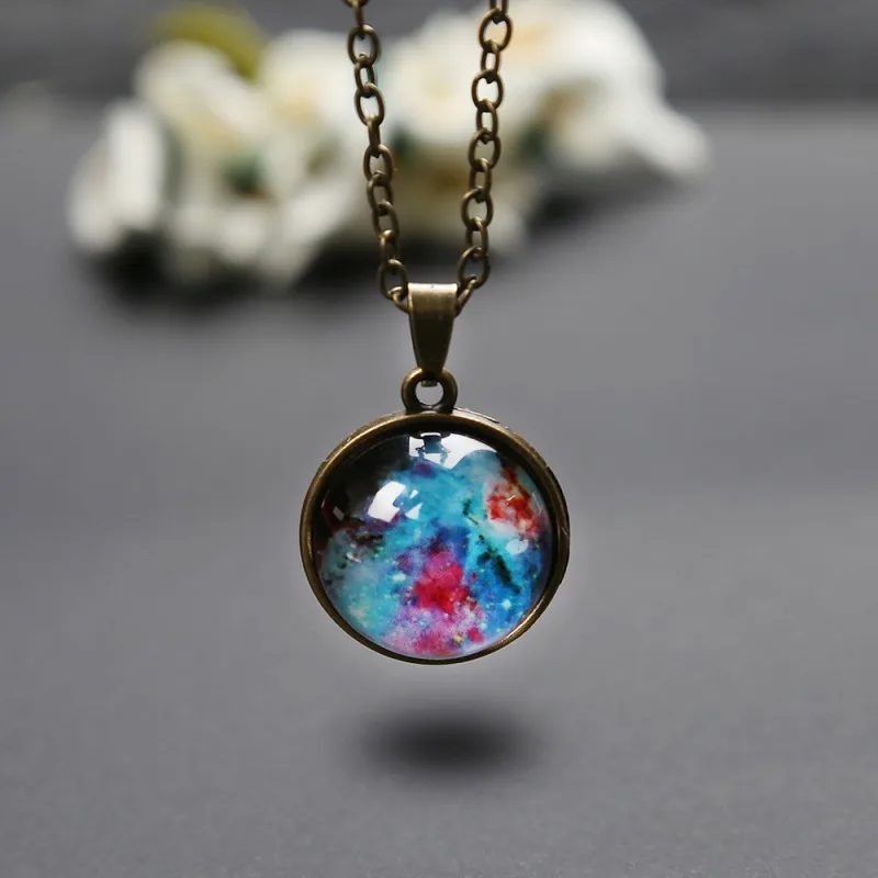 Ожерелье с двойным стеклянным шариком Time Gem Nebula Galaxy Planet Universe ожерелье солнечной