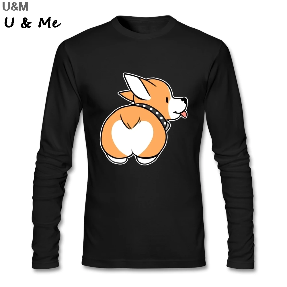 HU & GH длинный рукав Fit Homme футболка для мужчин взрослых Забавный мультфильм корги