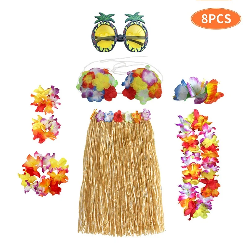 

1set Plastic Fibers girls Woman Hawaiian Grass Skirt Cheap costume Flower Hula Skirt 60cm/80cm dance dress Party Hawaii Beach