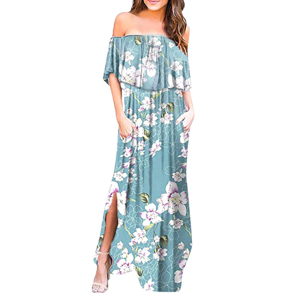 Women Summer Dresses Womens Off The Shoulder Ruffle Party Dresses Side Split Beach Maxi Dress vestidos femininos
Women Summer Dresses Womens Off The Shoulder Ruffle Party Dresses Side Split Beach Maxi Dress vestidos femininos