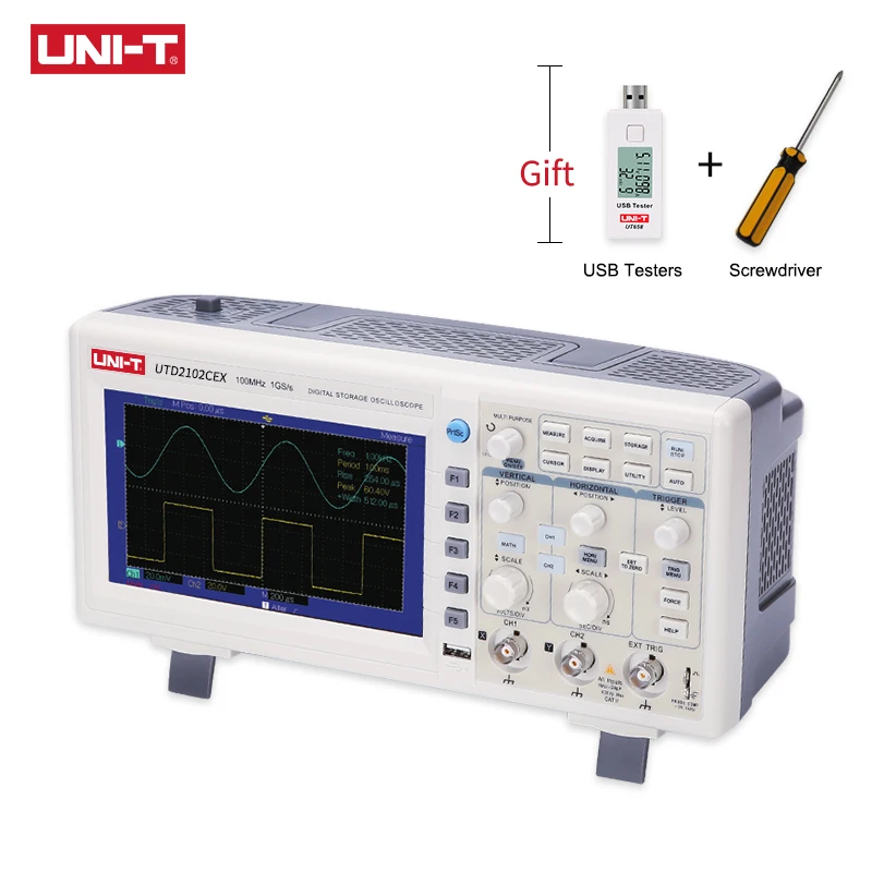 UNI-T UTD2102CEX Digital Storage Oscilloscopes 2CH 100MHZ Scopemeter Scope meter 7 inches widescreen LCD displays
UNI-T UTD2102CEX Digital Storage Oscilloscopes 2CH 100MHZ Scopemeter Scope meter 7 inches widescreen LCD displays