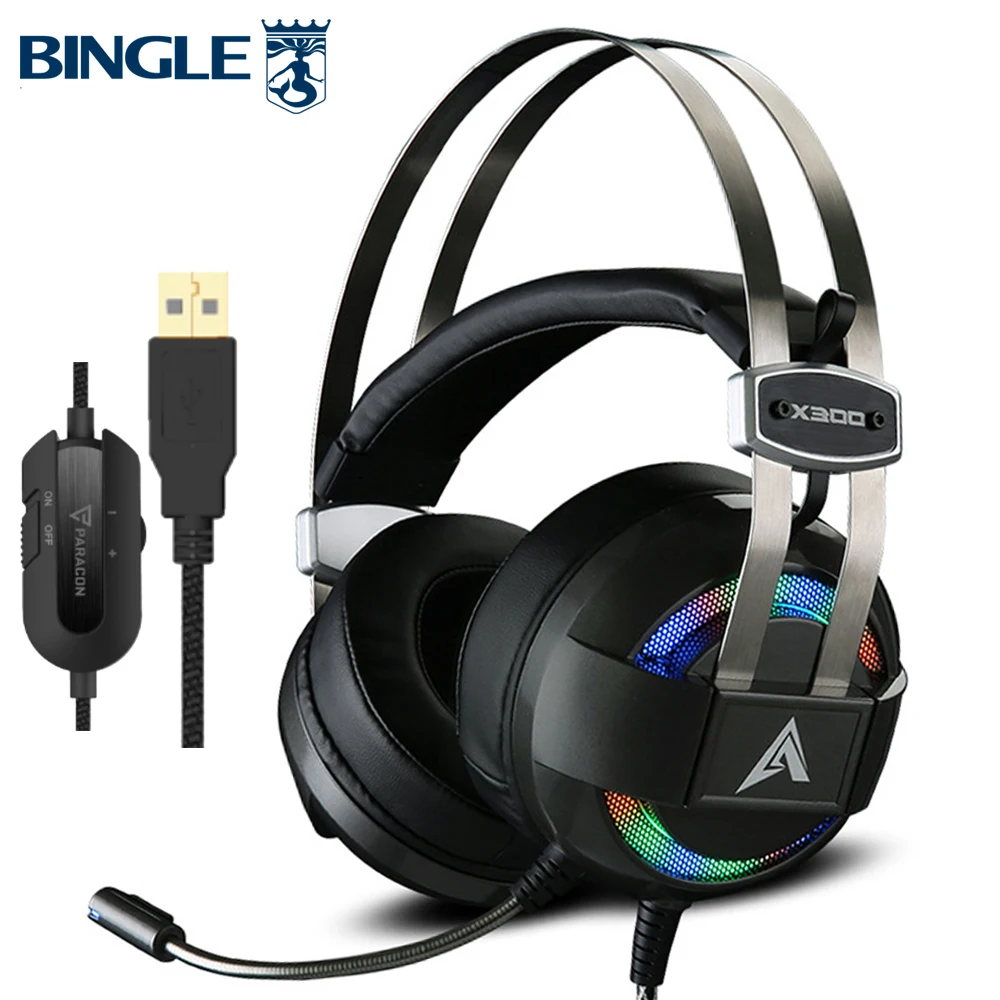 Светящиеся игровые Usb наушники 7 1 с объемным звуком микрофоном для ПК PS4 Xbox One 360