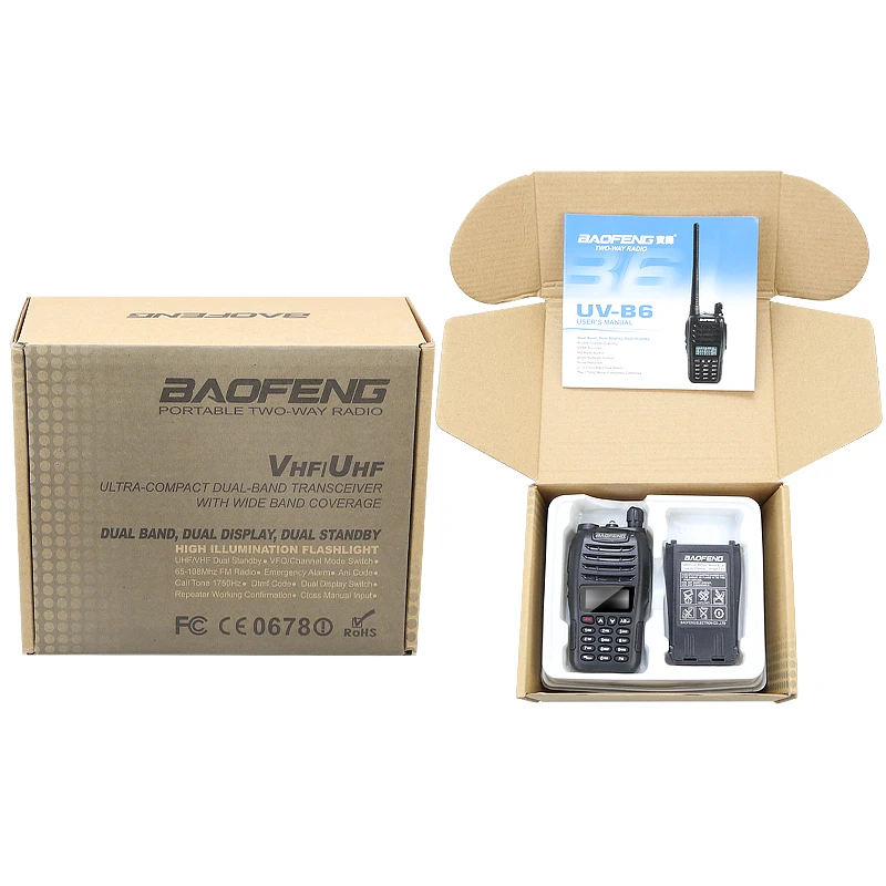 100% Original Brand New Baofeng Radio Walkie Talkie UV-B6 5W 99CH UHF/VHF Dual Band Portable Ham Two-way Radio Communicator
100% Original Brand New Baofeng Radio Walkie Talkie UV-B6 5W 99CH UHF/VHF Dual Band Portable Ham Two-way Radio Communicator
