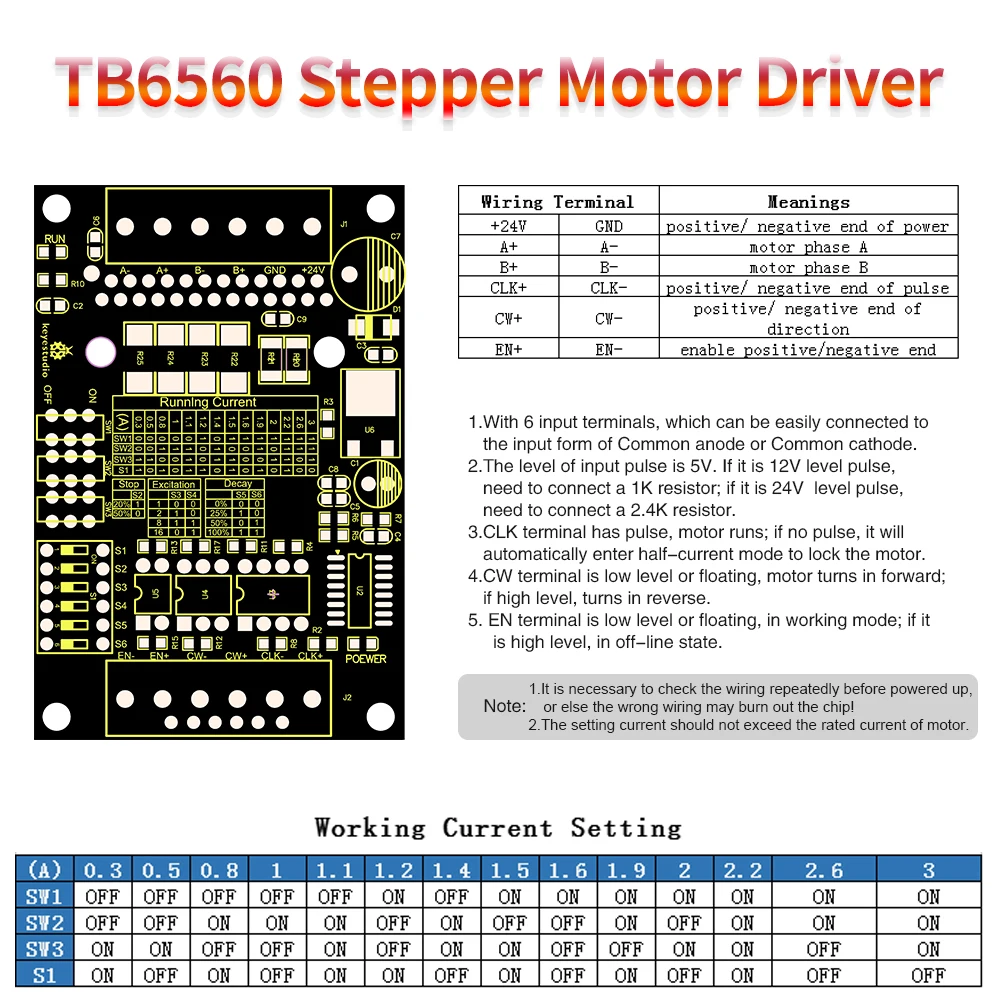 Keyestudio TB6560 Stepper Motor Drive Board For Arduino Projects(Black and Eco-friendly)
Keyestudio TB6560 Stepper Motor Drive Board For Arduino Projects(Black and Eco-friendly)