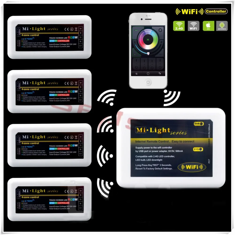 Mi Light 2 4G WiFi контроллер + 4*4 зона RGBW Беспроводная система управления|light control system|control