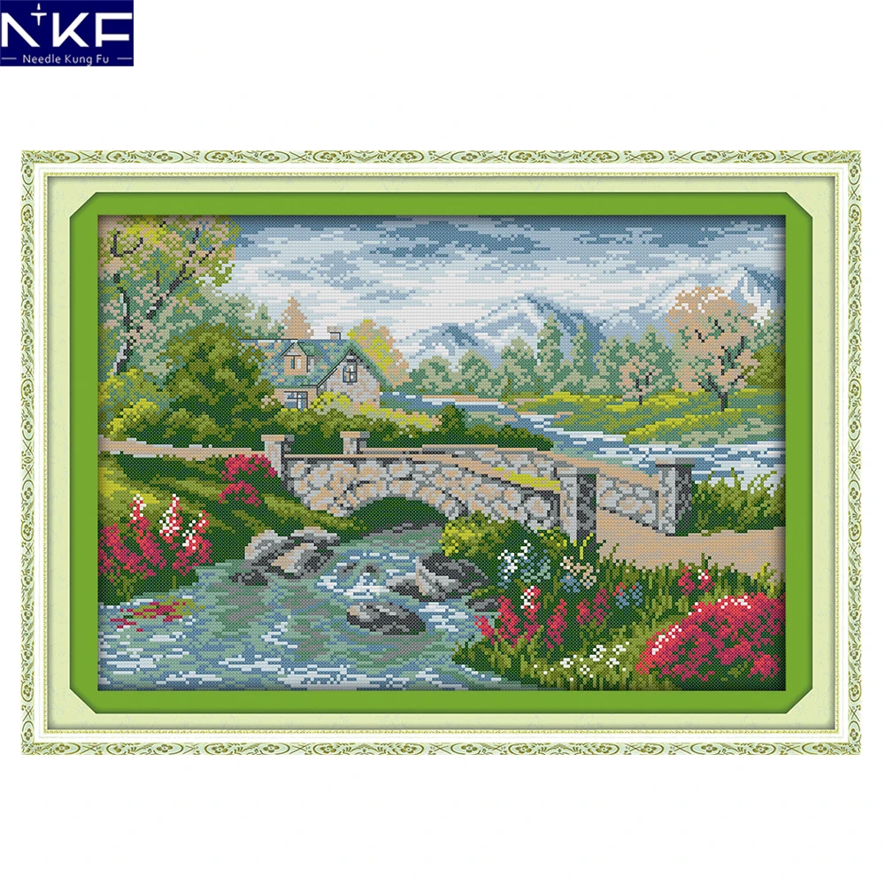 

NKF A Small Bridge Over The Flowing Stream Cross Stitch Needlework Counted Cross Stitch Kits for Embroidery Chinese Cross Stitch