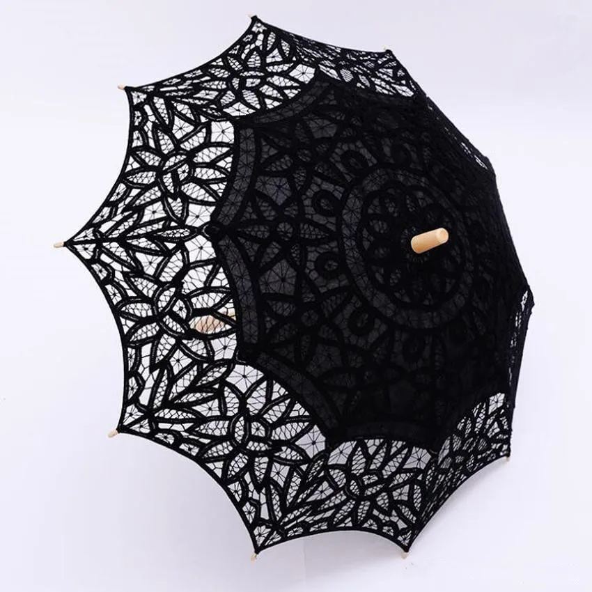 Черный кружевной зонт готический элегантный ажурный винтажный Свадебный в