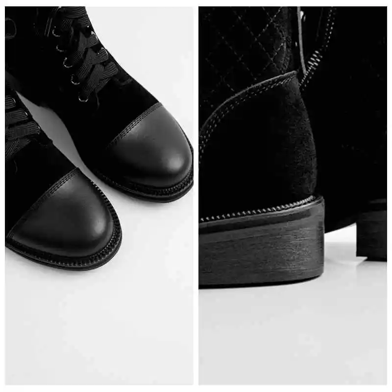 SIMLOVEYO Ridding boots Genuine leather Lace up Round toe Square heel Zipper Black Ankle boots for women designer Autumn winter
SIMLOVEYO Ridding boots Genuine leather Lace up Round toe Square heel Zipper Black Ankle boots for women designer Autumn winter