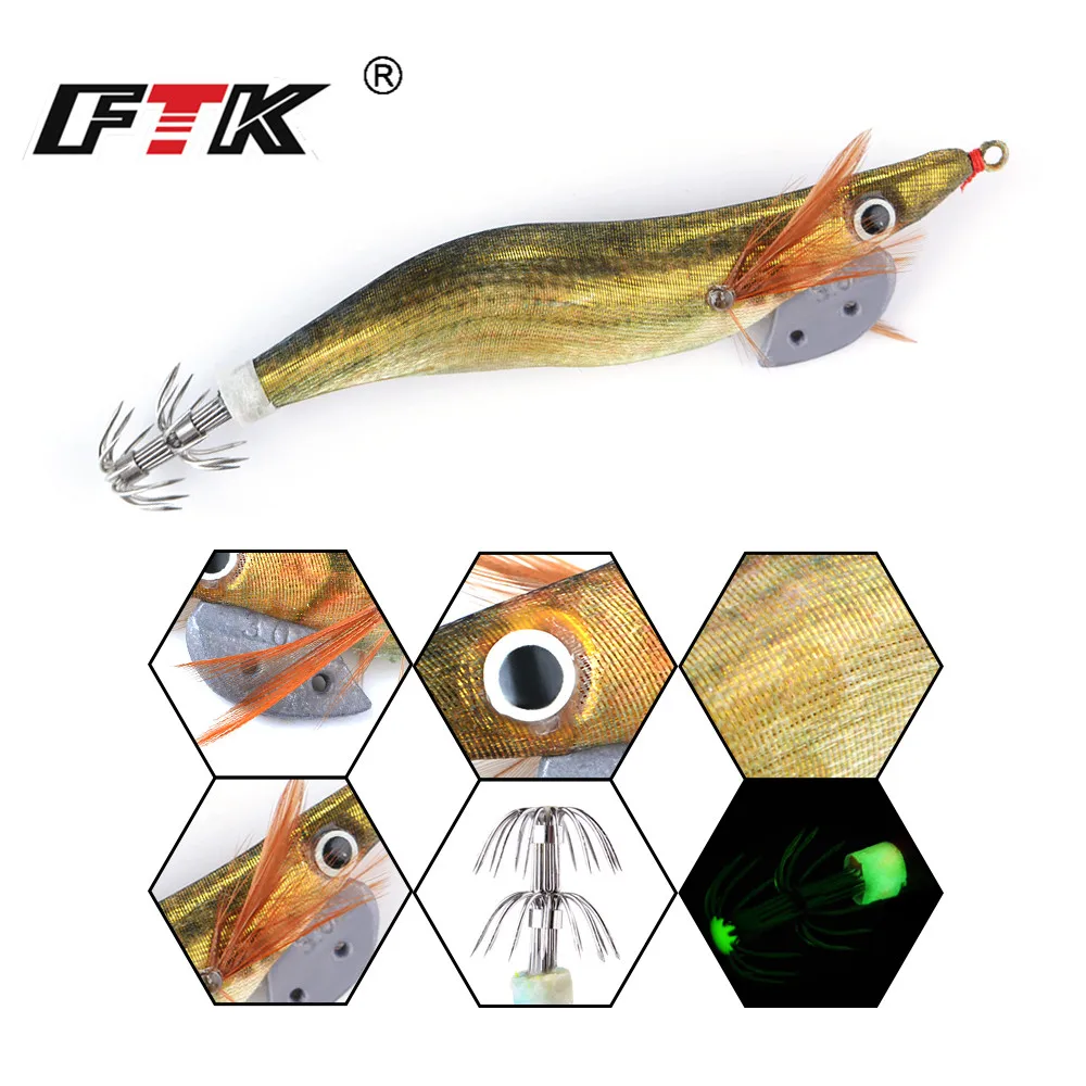 FTK 1PC Hard Plastic Octopus Squid Jigs Fishing Lures Mixed Color Cuttlefish Artificial Bait Wood Shrimp lead weight 1.5g-4.0g | Спорт и