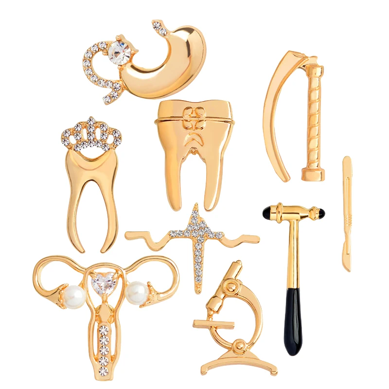 Crystal uterus microscope Gold Silver color jewelry Medical brooches Collection scalpel stomach tooth pins for Doctor friend
Crystal uterus microscope Gold Silver color jewelry Medical brooches Collection scalpel stomach tooth pins for Doctor friend