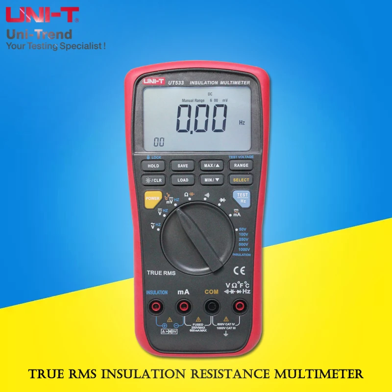 UNI-T UT533 true RMS insulation resistance multimeter; 1000V megohmmeter/resistance/capacitance/frequency/temperature test
UNI-T UT533 true RMS insulation resistance multimeter; 1000V megohmmeter/resistance/capacitance/frequency/temperature test