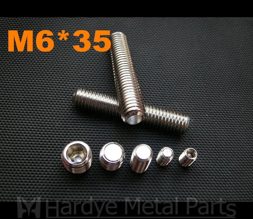 100pcs/lot M6*35 DIN913 Stainless steel hex socket set screw with flat point grub screw