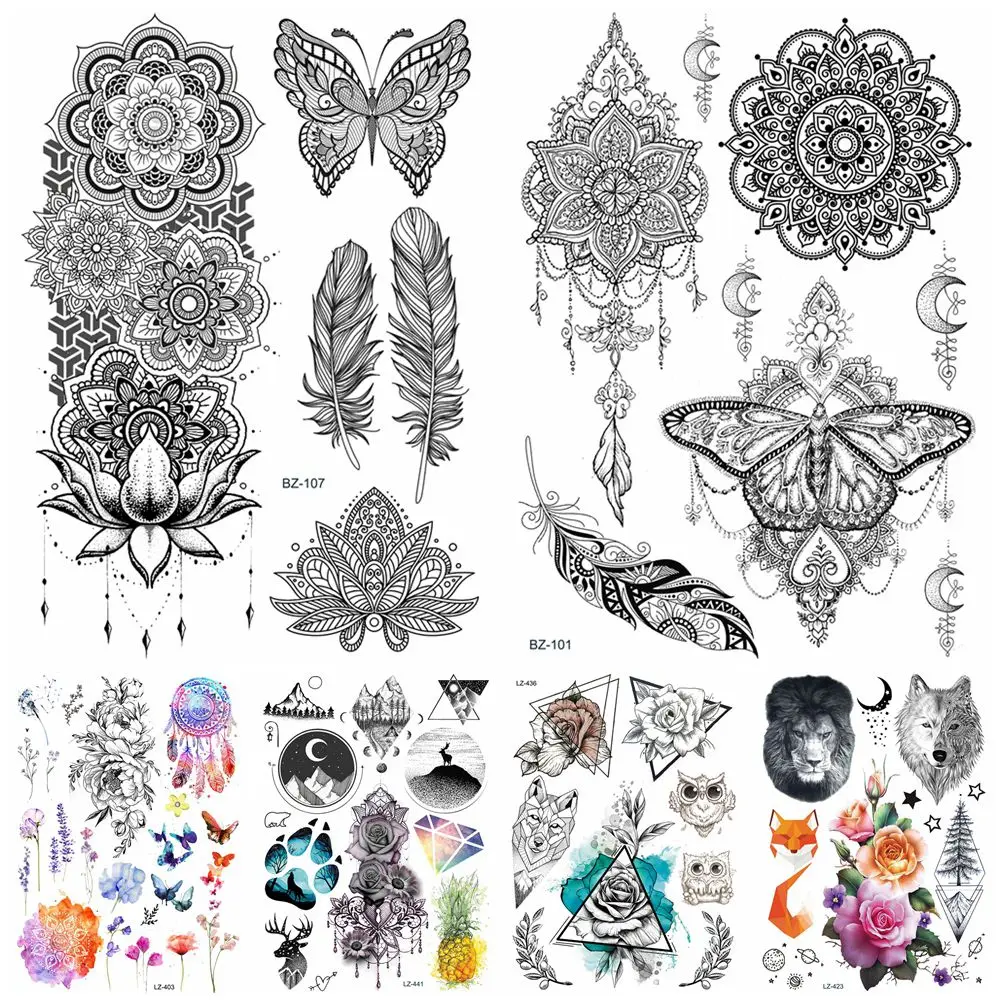 Chains Big Large Henna Mandala Flower Temporary Tattoos Stickers For Women Black Feather Arm Legs Moth Tattoo Paper Mehndi Lace
Chains Big Large Henna Mandala Flower Temporary Tattoos Stickers For Women Black Feather Arm Legs Moth Tattoo Paper Mehndi Lace