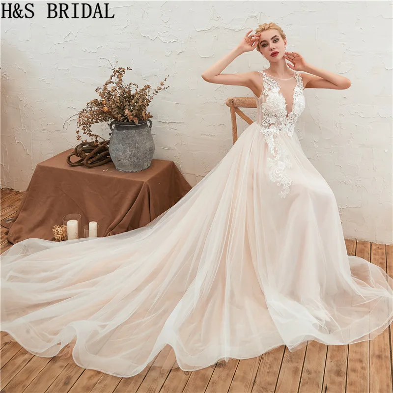 H&S BRIDAL Lace Sexy Wedding Dress Sheer Neck Lace Bridal Dresses 2019 Beading Back Lace Up Wedding Gown Beach Wedding Dresses
H&S BRIDAL Lace Sexy Wedding Dress Sheer Neck Lace Bridal Dresses 2019 Beading Back Lace Up Wedding Gown Beach Wedding Dresses
