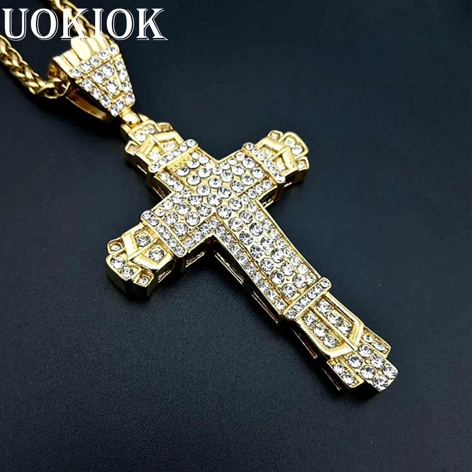 Hip Hop Iced Out Big Cross Necklace For Men Stainless Steel Gold Color Rhinestones Necklaces Pendants Male Christian Jewelry
Hip Hop Iced Out Big Cross Necklace For Men Stainless Steel Gold Color Rhinestones Necklaces Pendants Male Christian Jewelry