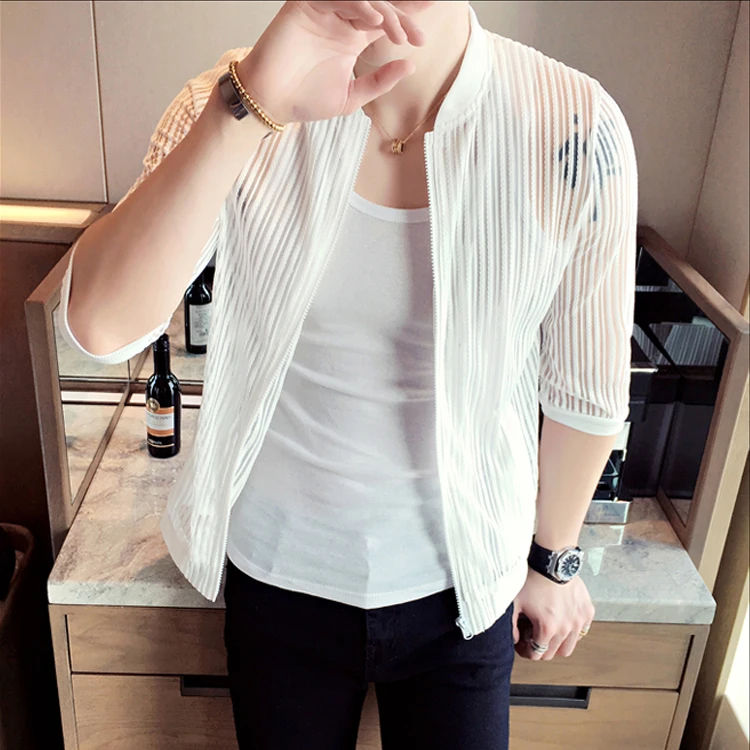 Summer New Thin Short-sleeved Male Sunscreen Clothing Jacket Korean Hollow Out Nightclubs Men Slim Trend 5 Points Sleeves Coats
Summer New Thin Short-sleeved Male Sunscreen Clothing Jacket Korean Hollow Out Nightclubs Men Slim Trend 5 Points Sleeves Coats